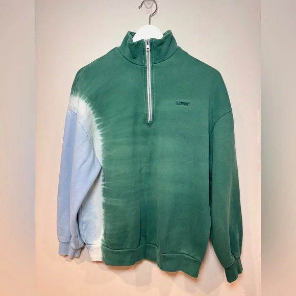 Levi’s Green Quarter Zip Sweatshirt Tie Dye Colorblock Pullover Casual Sweater - Picture 2 of 7
